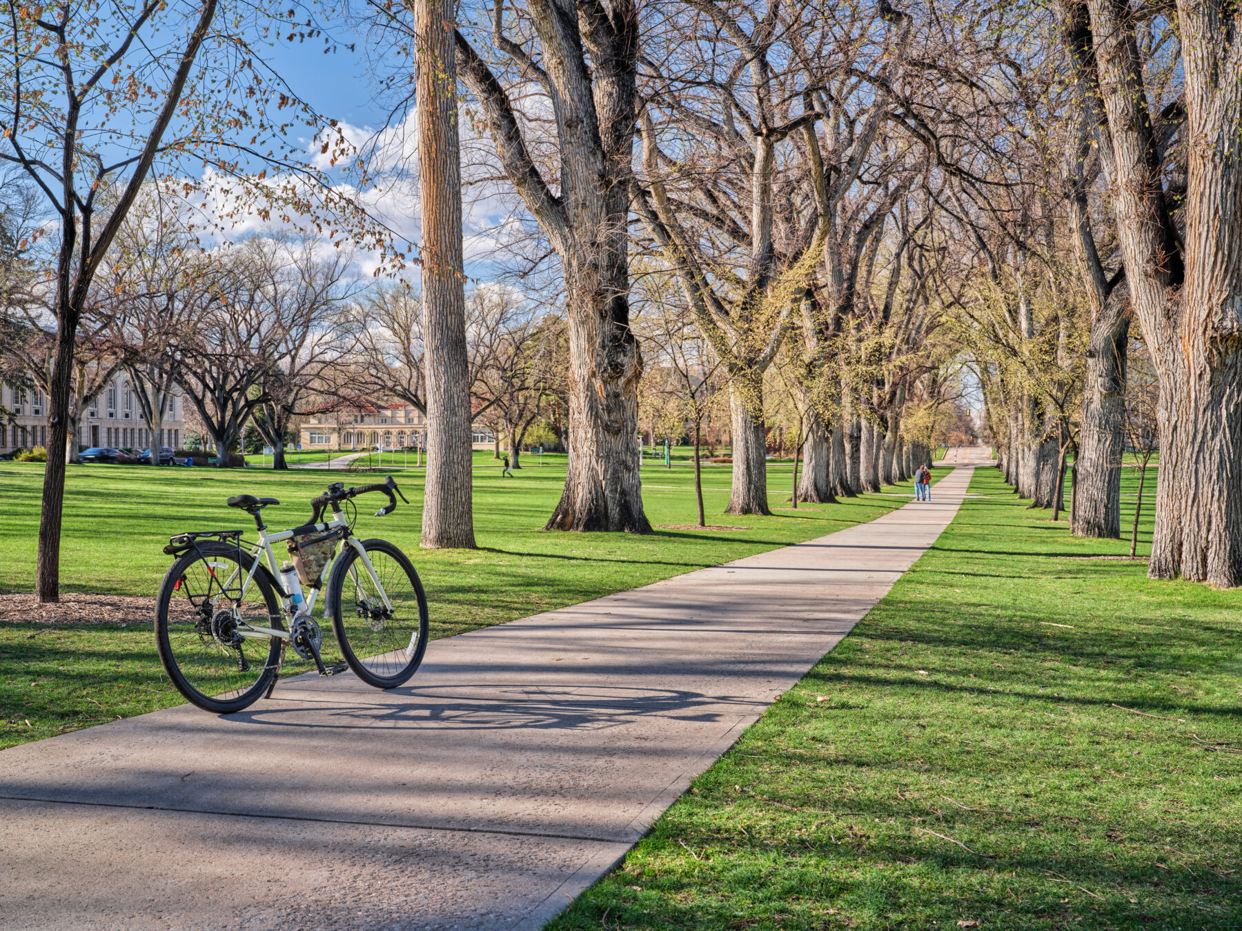 image of a bicycle on a campus bike path